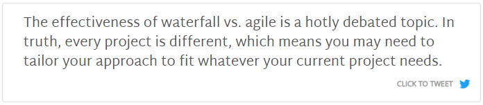 Click to tweet: The effectiveness of waterfall vs. agile is a hotly debated topic. In truth, every project is different