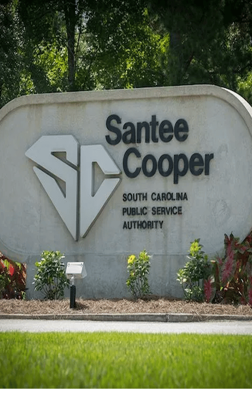Santee Cooper stone entrance sign, South Carolina Public Service Authority