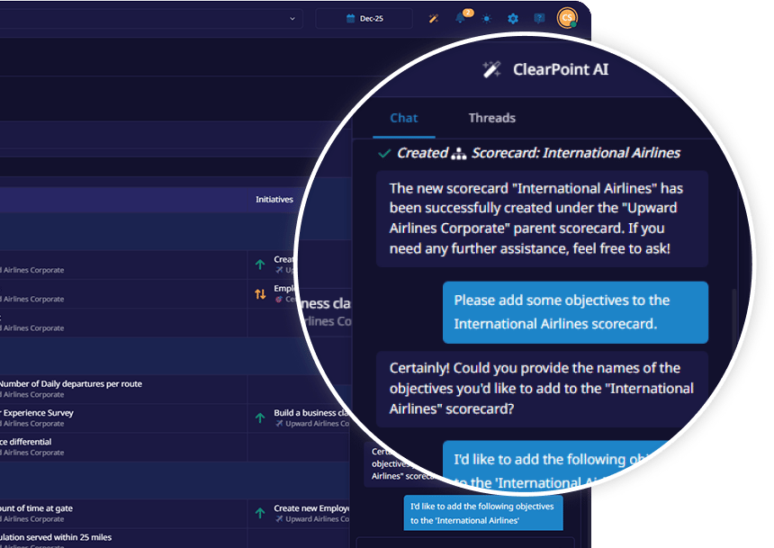 ClearPoint AI creating a scorecard from a plain-English request
