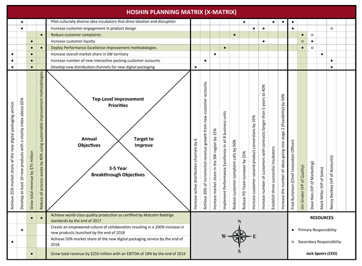 Hoshin Planning matrix example, strategic planning model, strategic planning process model
