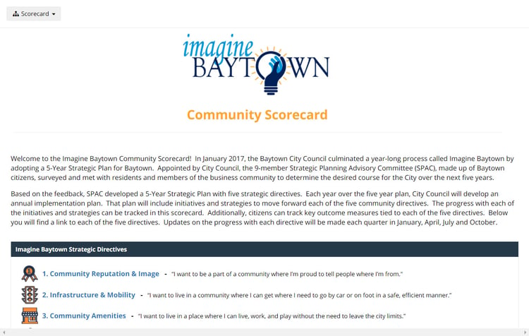 Baytown dashboard with key focus areas